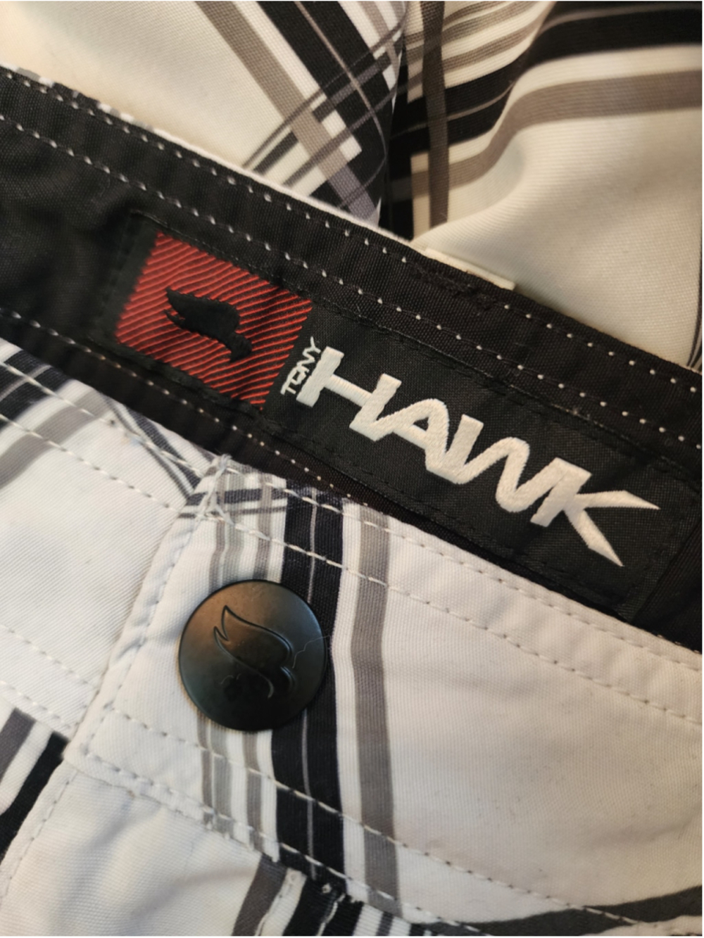 Tony Hawk Men's 30 Plaid Swim Trunks Board Shorts Mesh Lined Cargo Pocket White